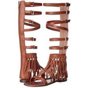 Sam Edelman Gardenia Brown Knee High Gladiator Fringe Sandals. Size 9.